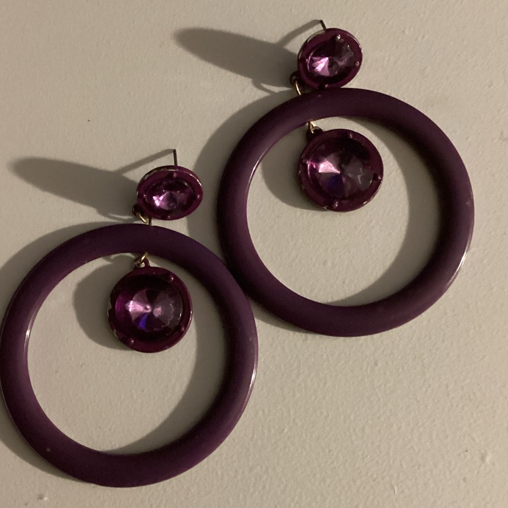 Elegant Purple Hoop Earrings - Picture 4 of 4